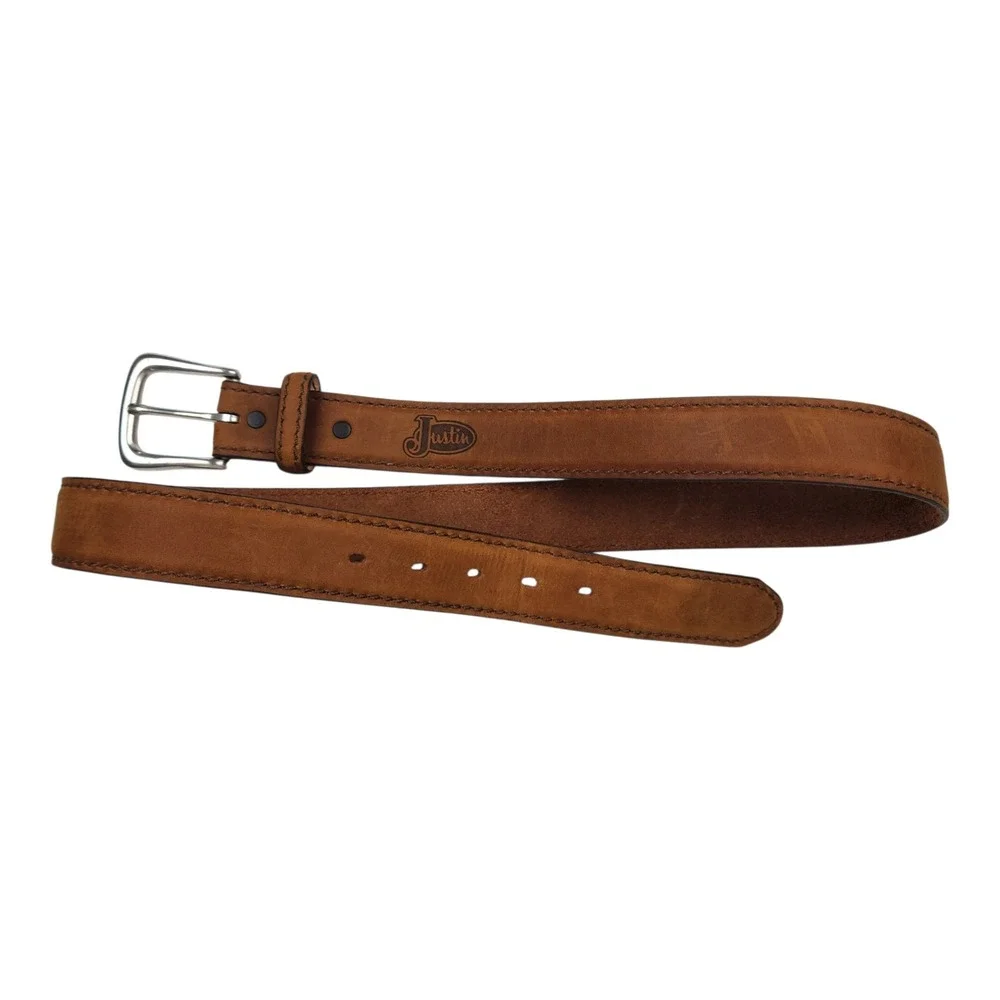 Justin Leather Belt Size 38 Brown Made in USA Silver Tone Buckle Western 247BD